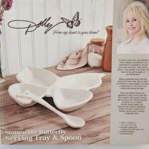 NEW Dolly Parton Stoneware Butterfly Serving Tray & Spoon